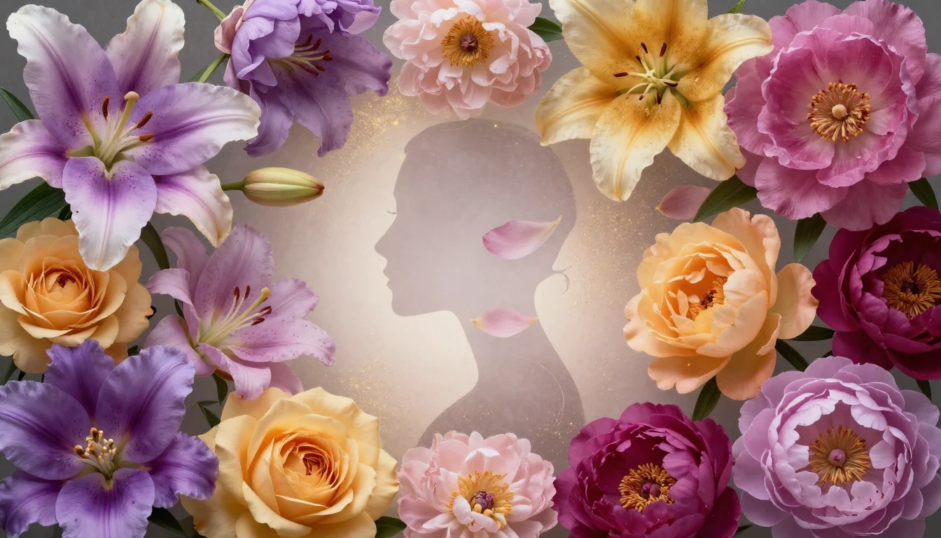 A vibrant and artistic composition featuring a variety of bl...