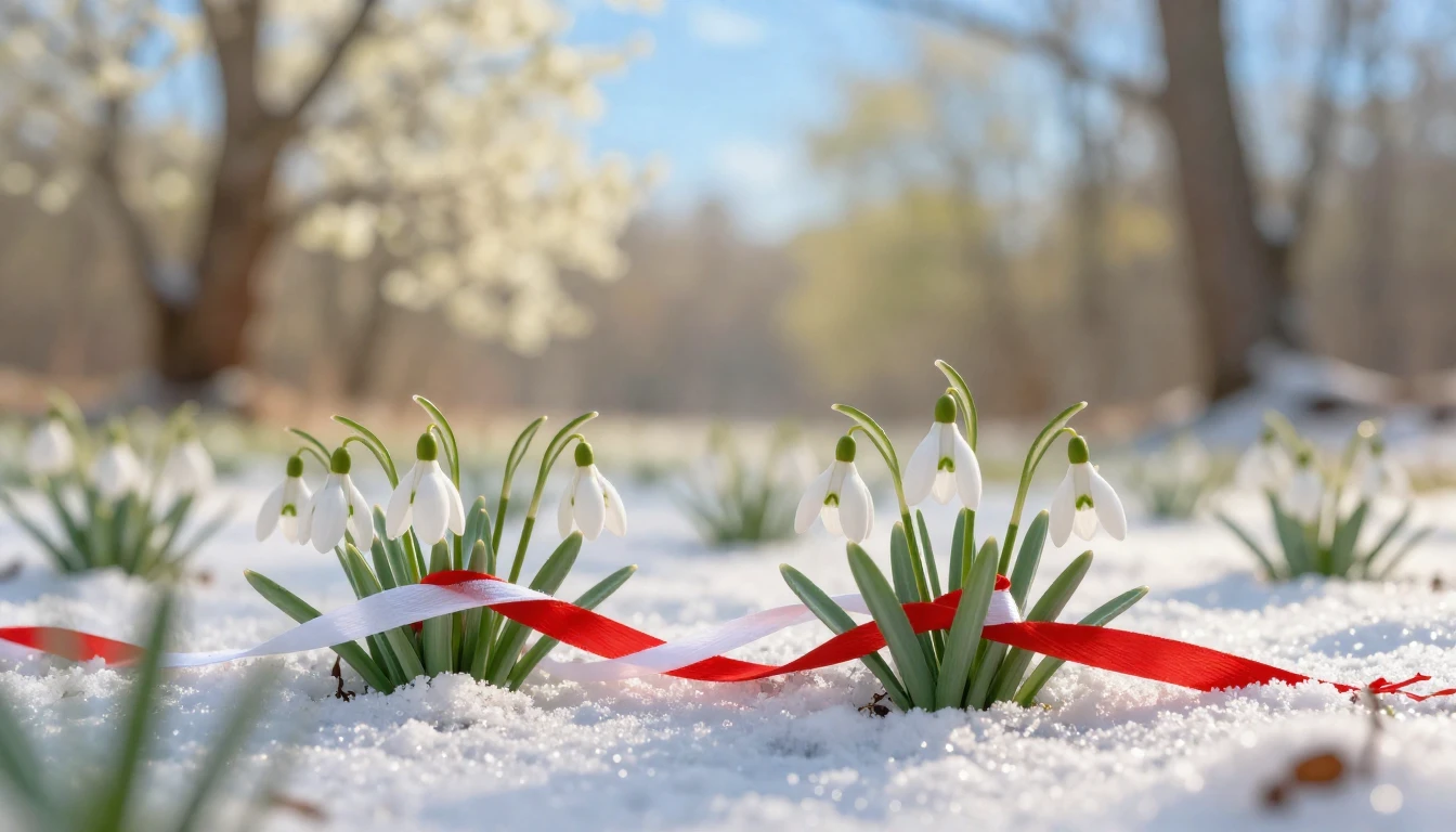 A beautiful spring landscape featuring delicate white snowdr...