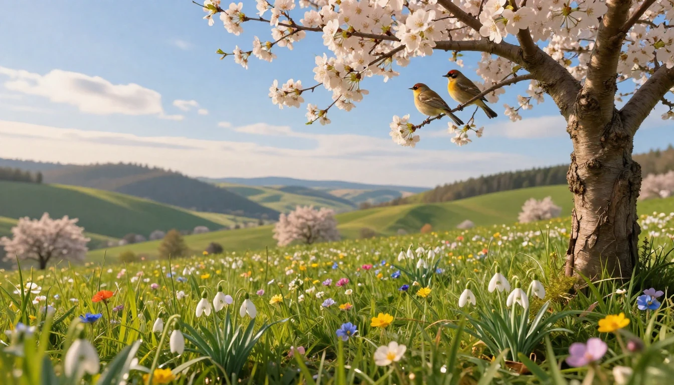 A breathtaking spring landscape in a lush Romanian valley. D...