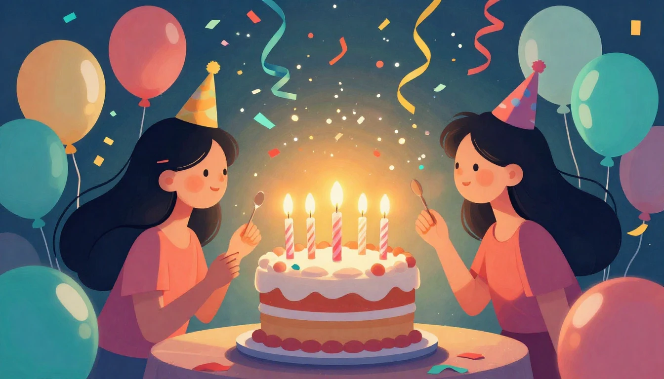 A vibrant digital art illustration celebrating a birthday pa...