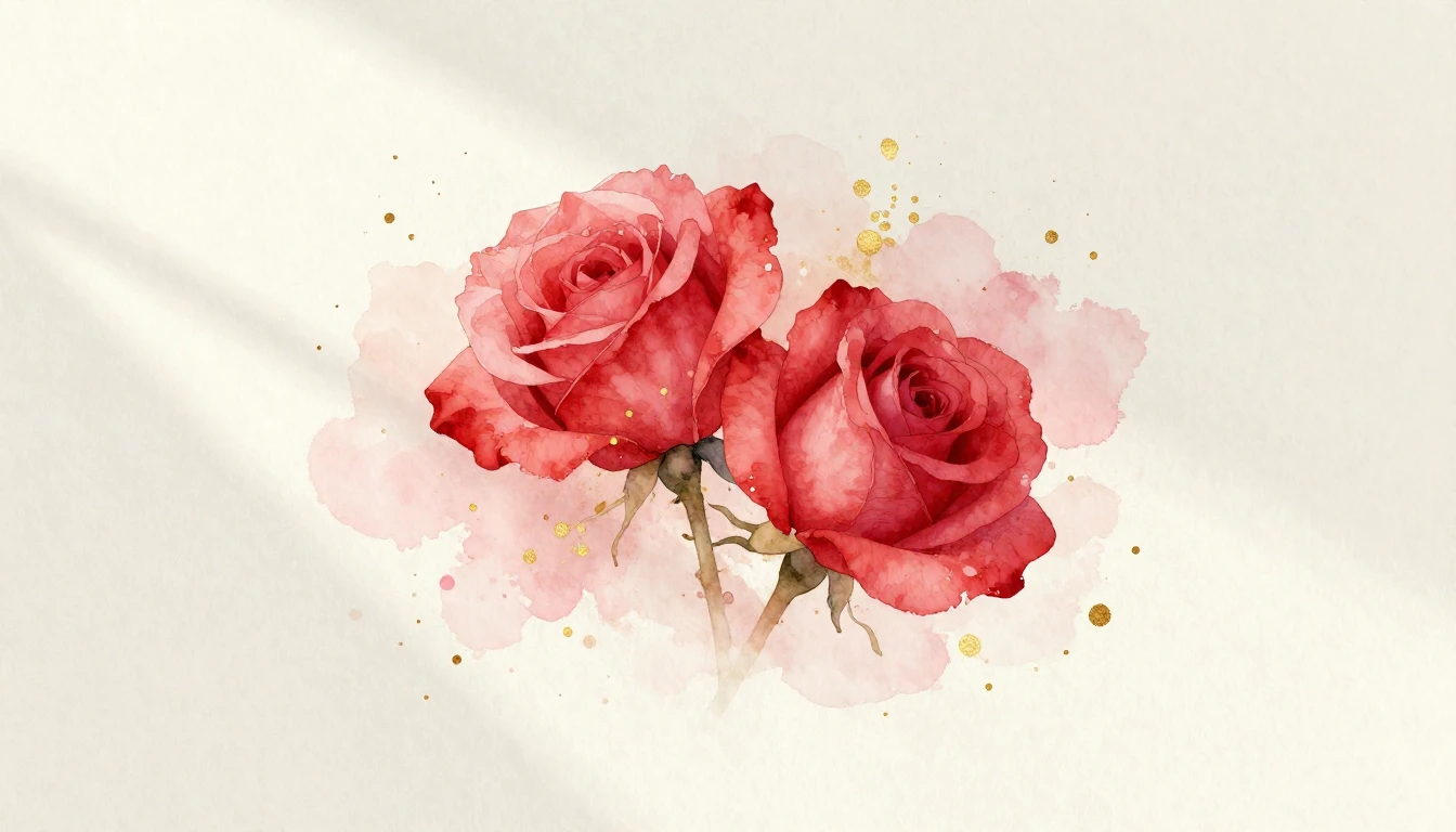 A beautiful watercolor painting of two delicate red roses in...