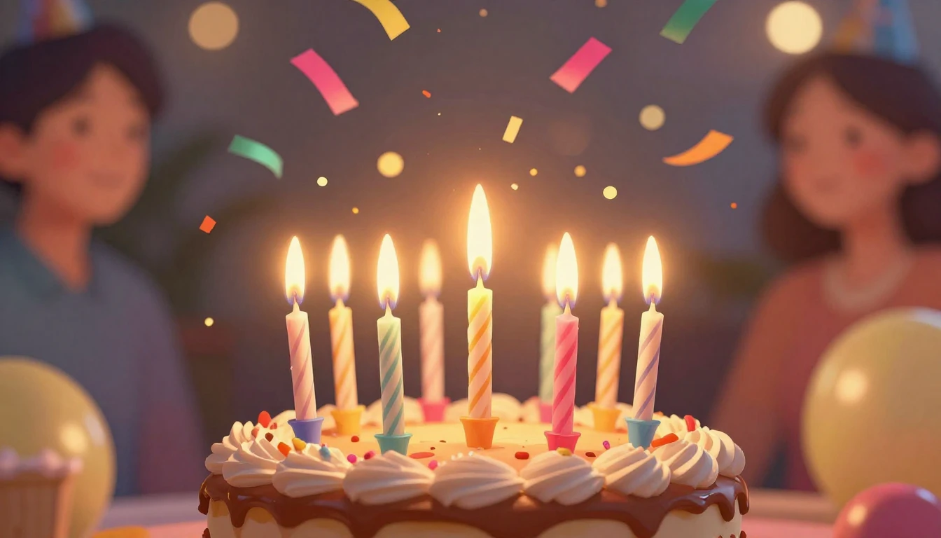 A vibrant and festive birthday illustration, featuring a clo...