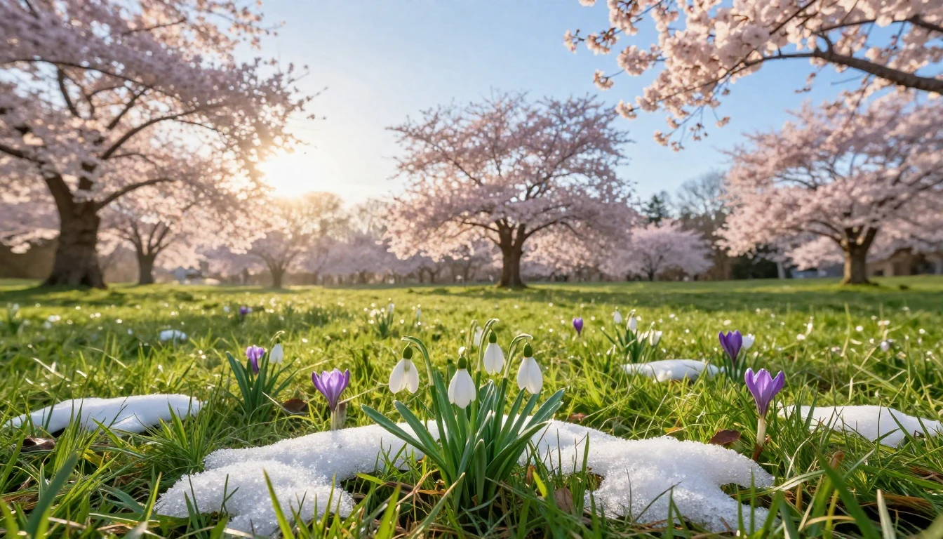 A serene landscape featuring a lush green meadow where the f...