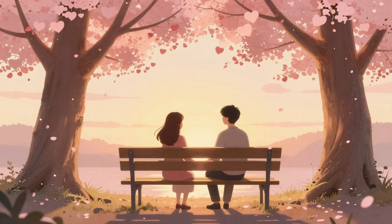 A romantic and dreamy scene of a couple holding hands sittin...