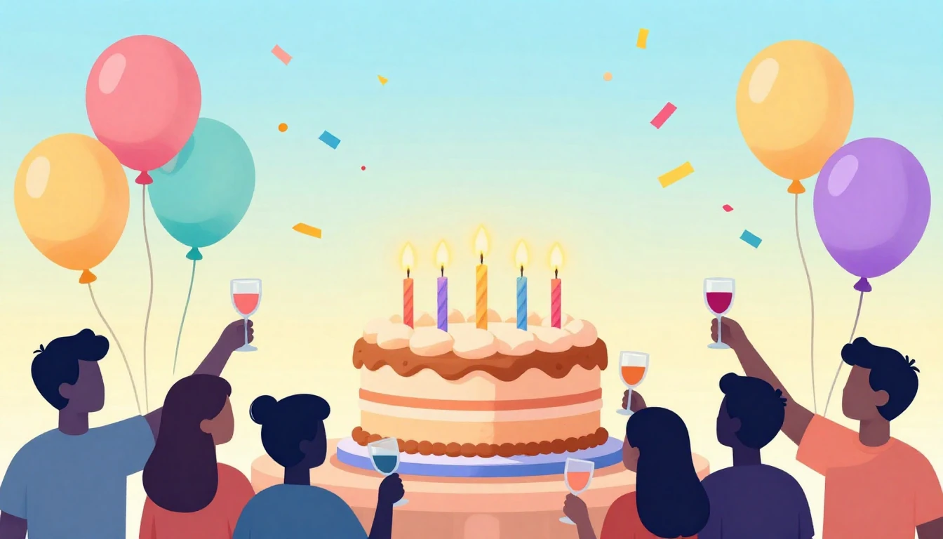 A vibrant and festive birthday celebration scene, featuring ...