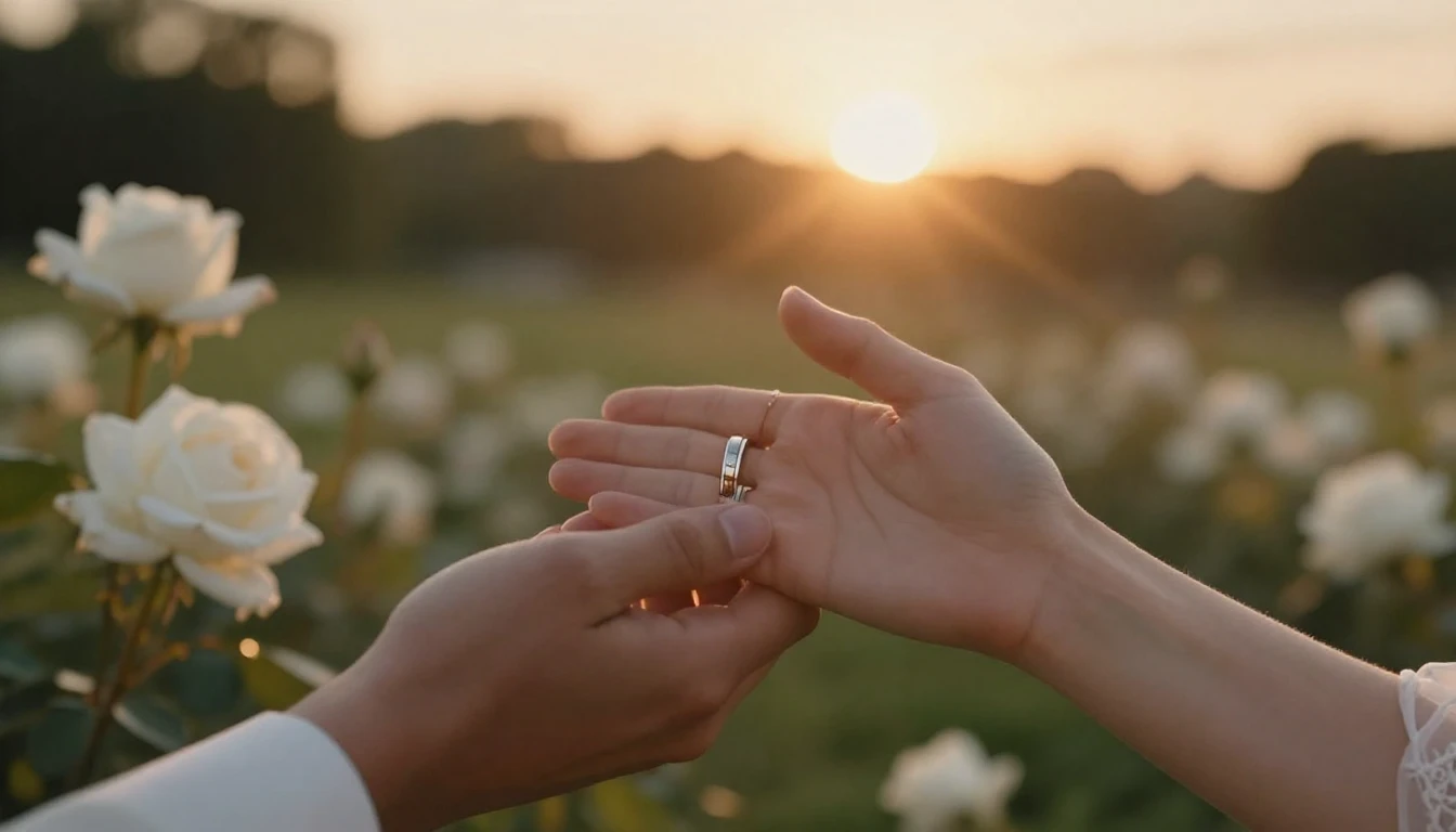 A cinematic and emotional close-up shot of two hands gently ...