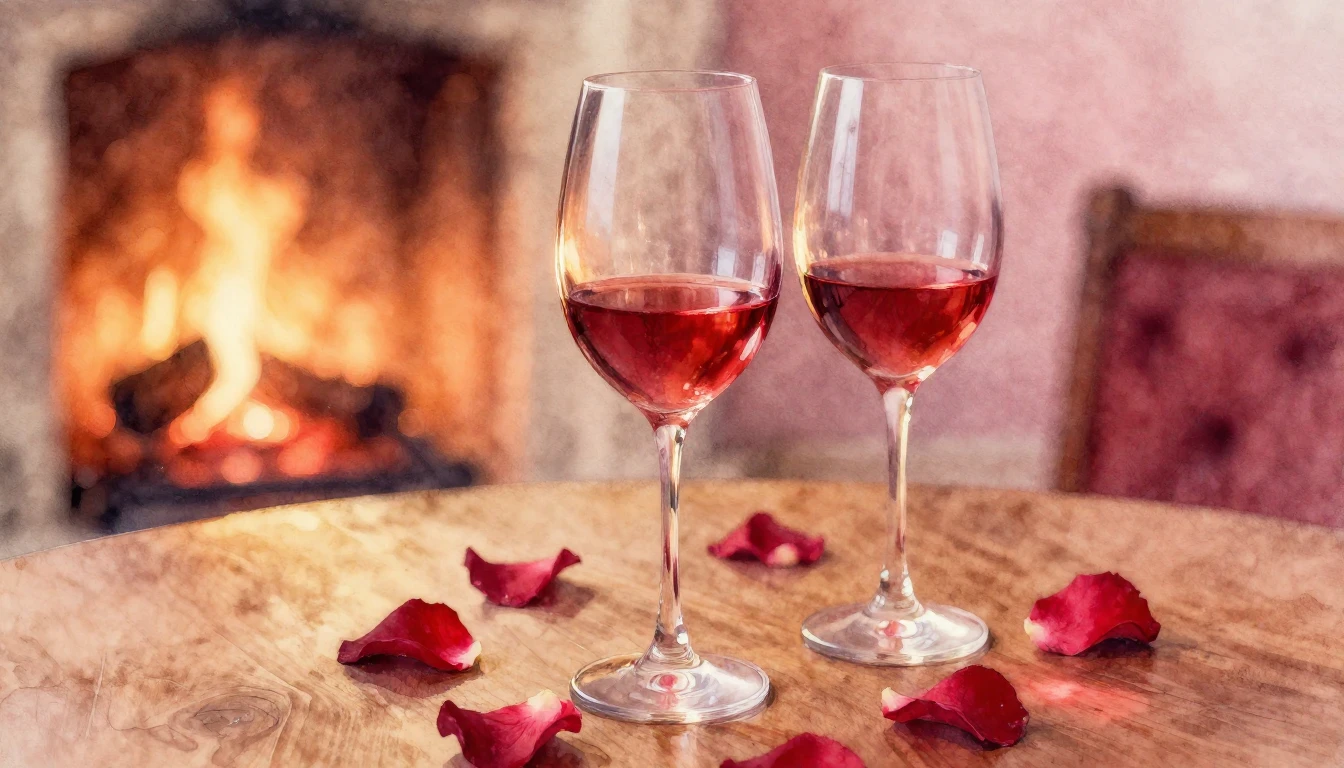 A soft watercolor painting of two elegant wine glasses on a ...