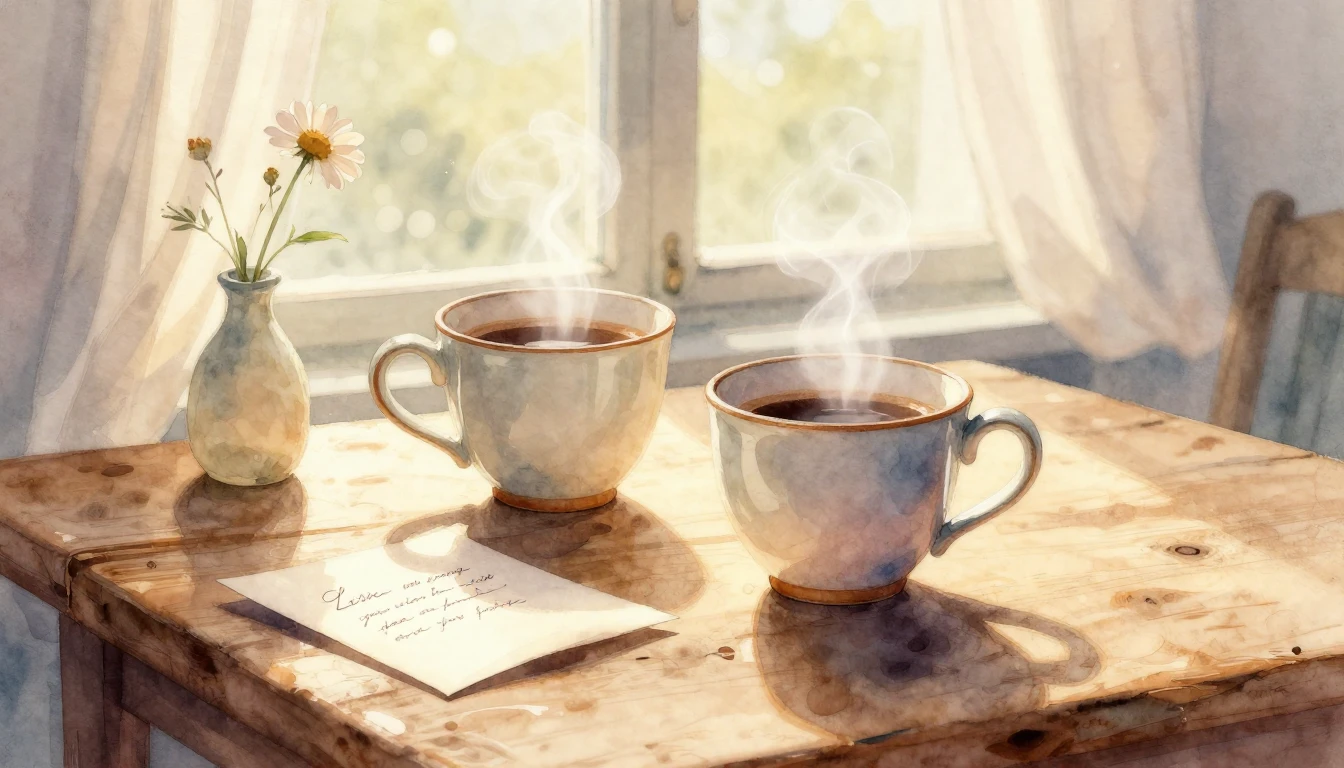 A romantic and cozy composition in soft watercolor style. Cl...