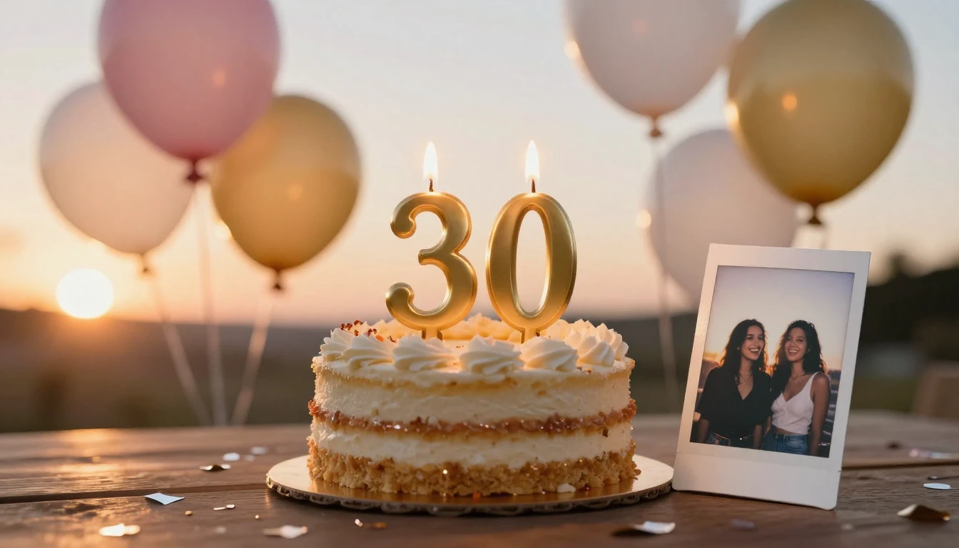 A warm and celebratory 30th birthday concept art. A beautifu...