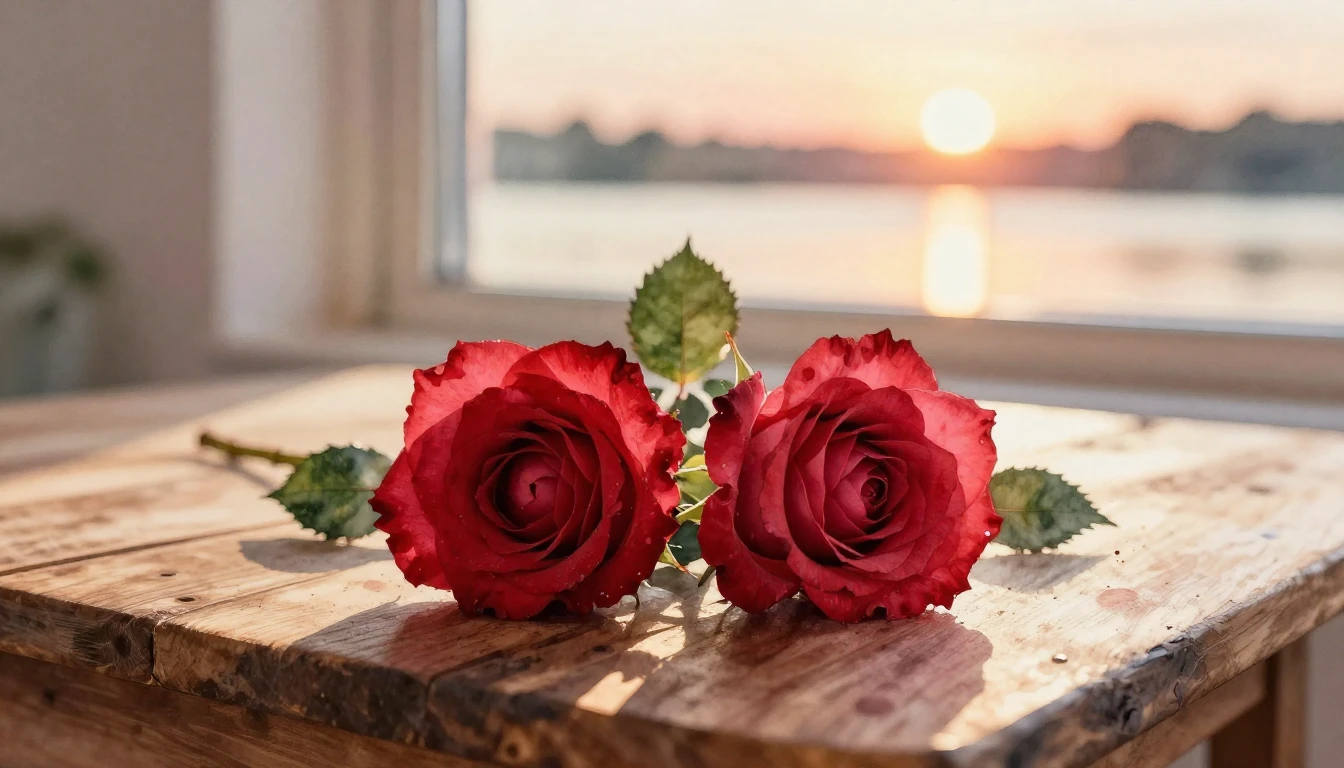 A beautiful watercolor painting of two delicate red roses in...