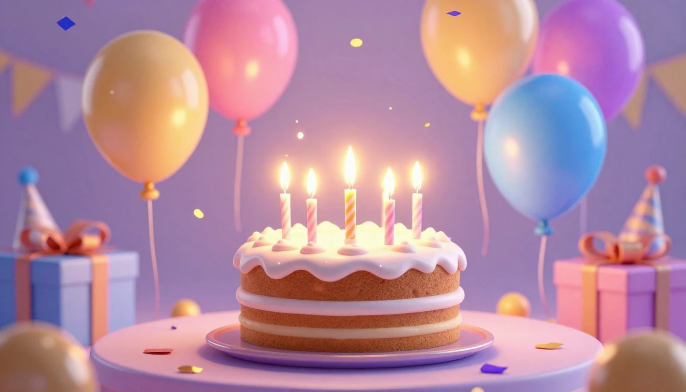 A festive and joyful birthday celebration scene. In the cent...