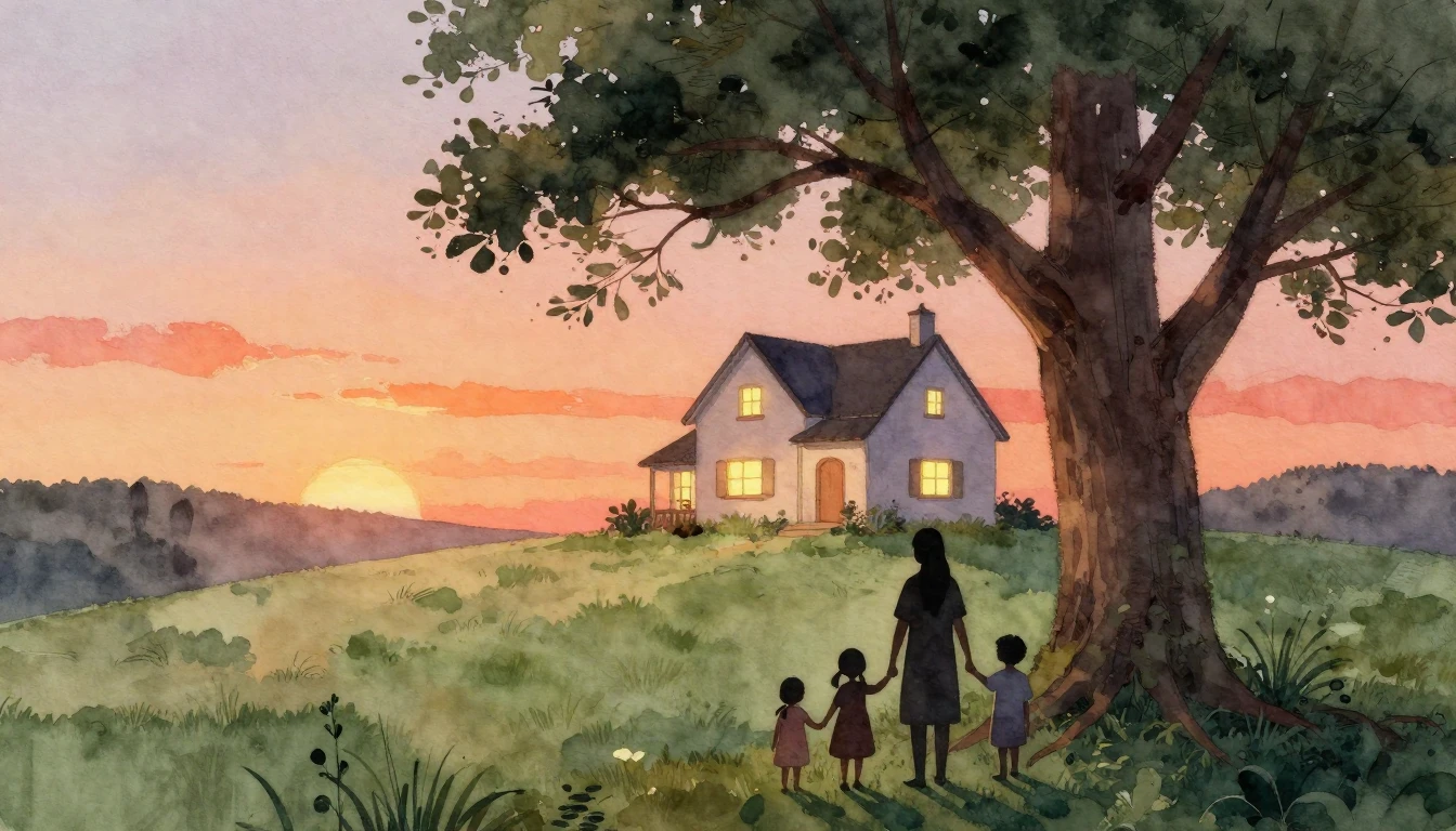 A heartwarming watercolor painting representing family and u...