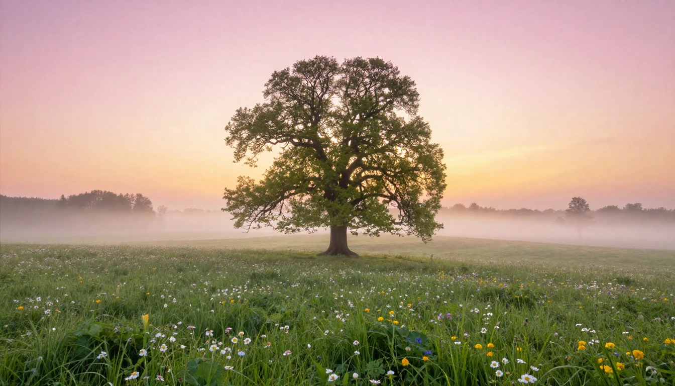 A breathtaking landscape at dawn during the spring equinox. ...