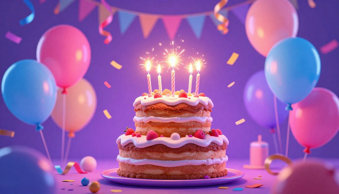 A vibrant and festive birthday celebration scene in digital ...