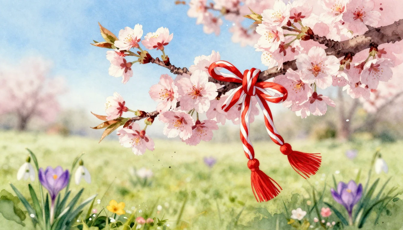 A beautiful watercolor painting of a blooming cherry blossom...