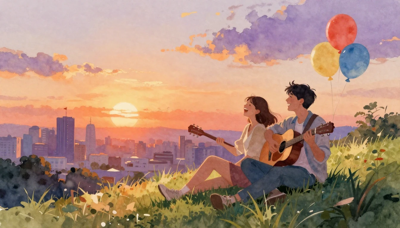 A heartwarming watercolor painting depicting two friends sit...