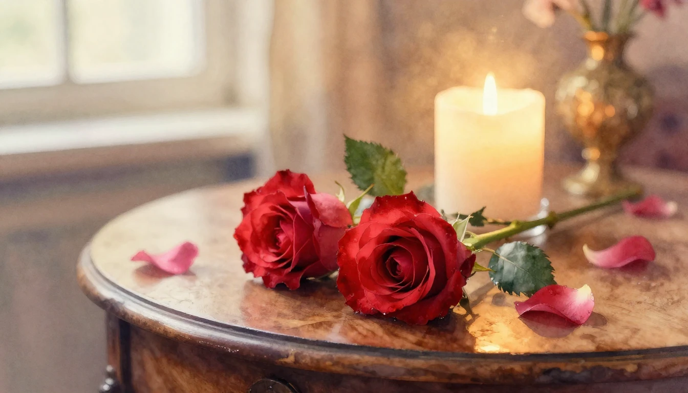 A beautiful watercolor painting of two delicate red roses re...