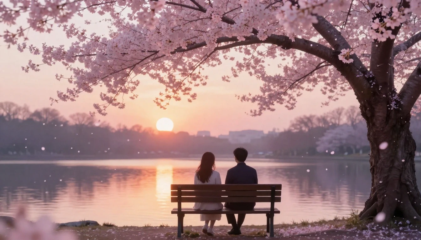 A dreamy and ethereal scene featuring two delicate silhouett...