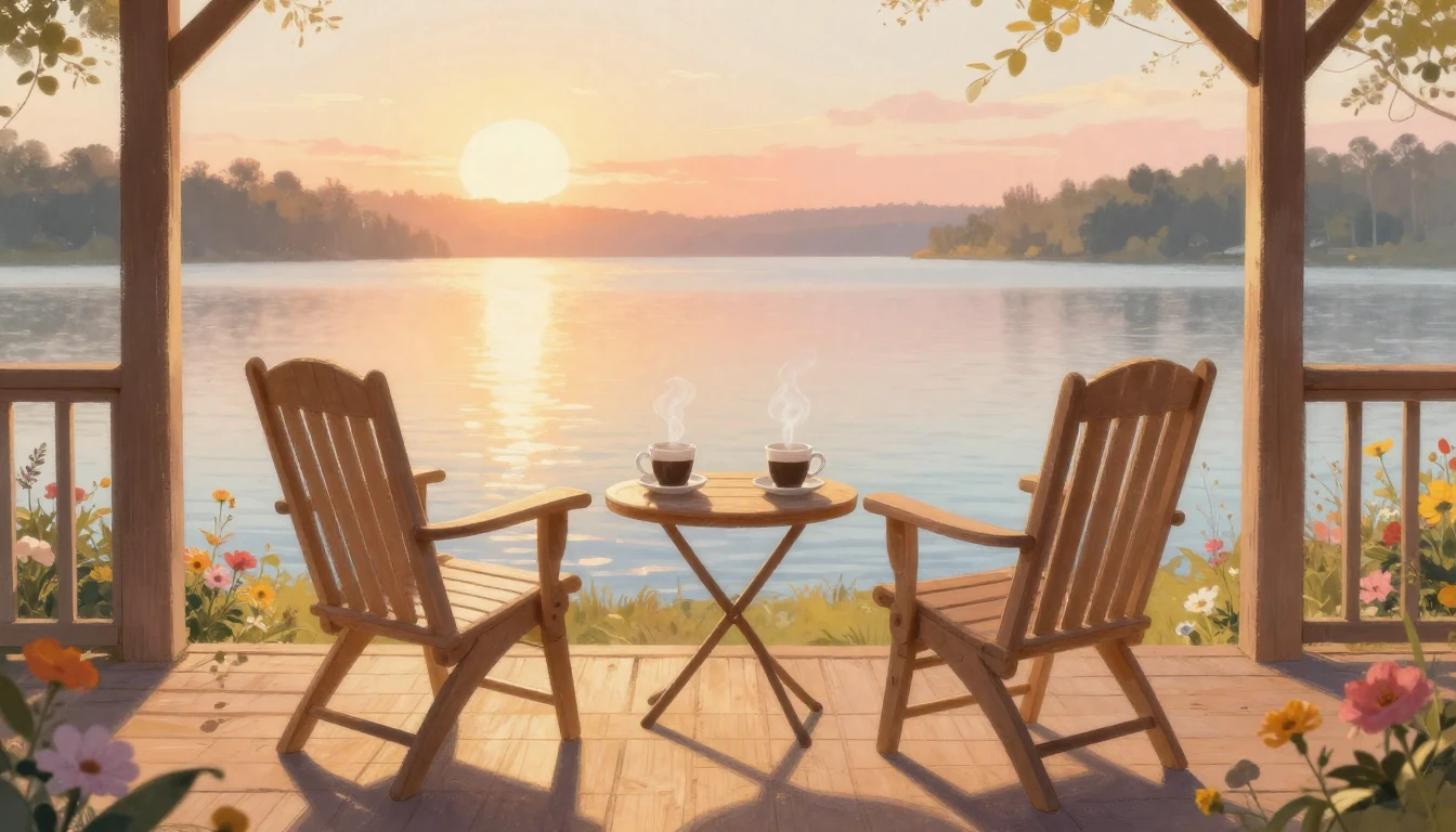 A beautiful and heartwarming scene of two empty chairs sitti...