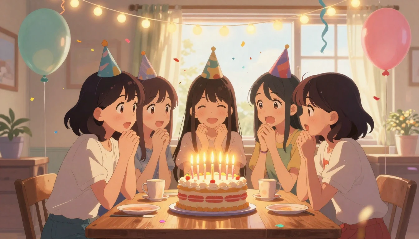 A vibrant and heartwarming anime style illustration of a bir...