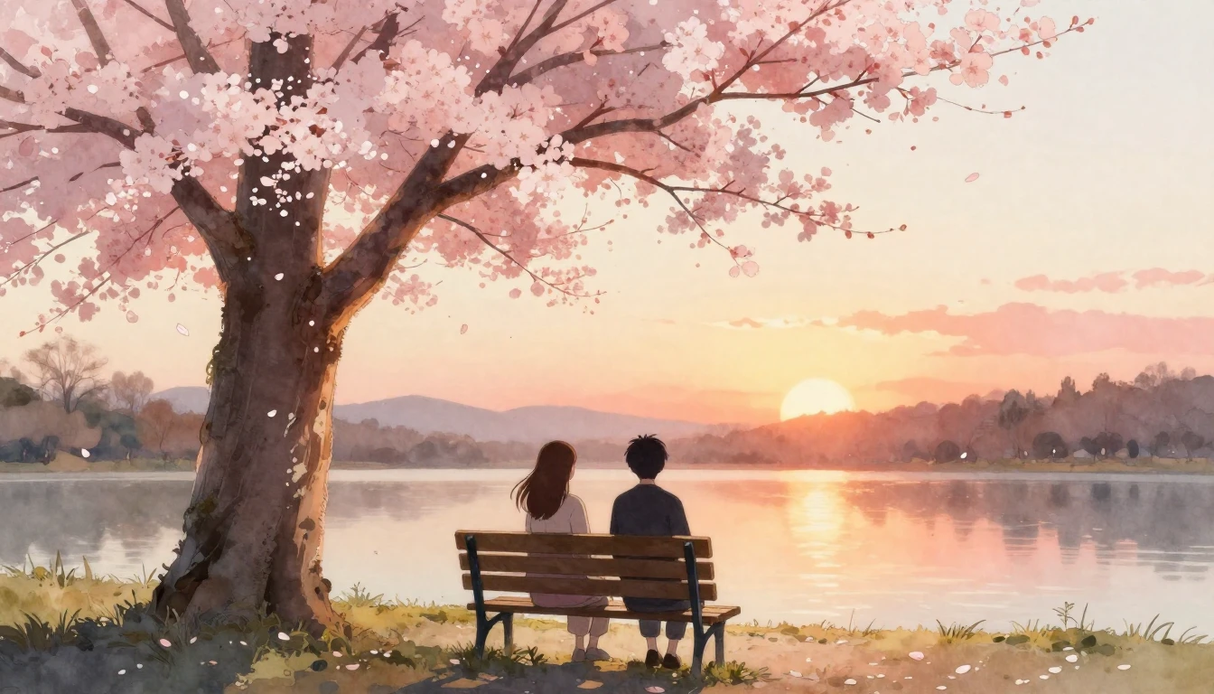 A beautiful watercolor painting depicting two silhouettes of...