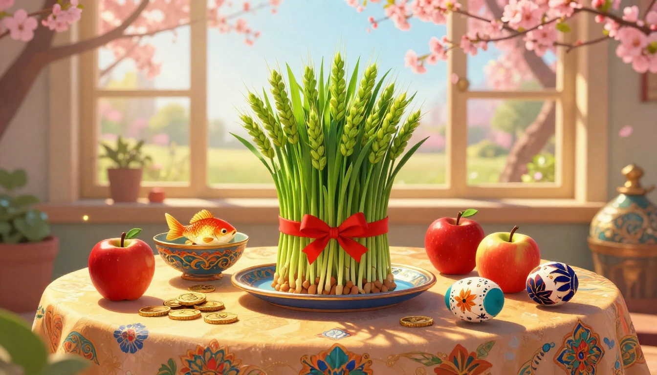 A vibrant and festive illustration celebrating Nowruz, the P...