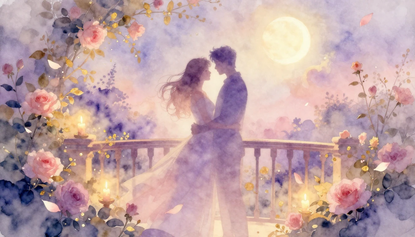 A dreamy and ethereal watercolor painting of two intertwined...