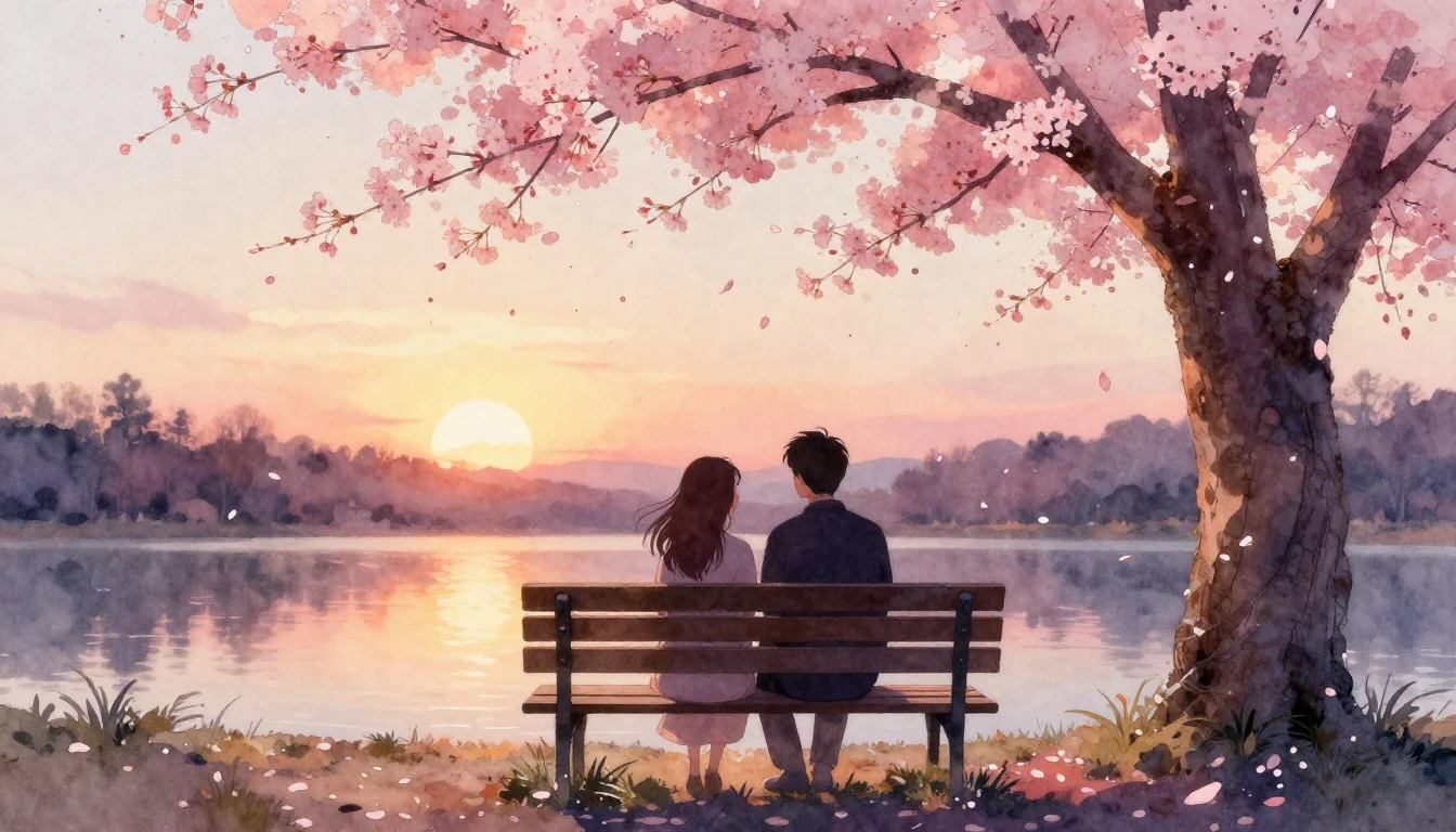 A delicate watercolor painting of two intertwined silhouette...