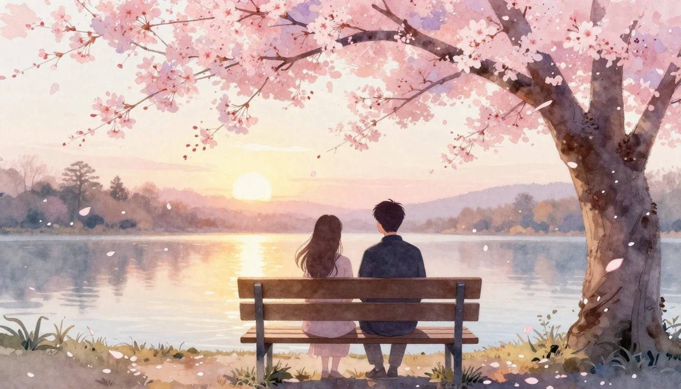 A delicate watercolor painting depicting two stylized silhou...