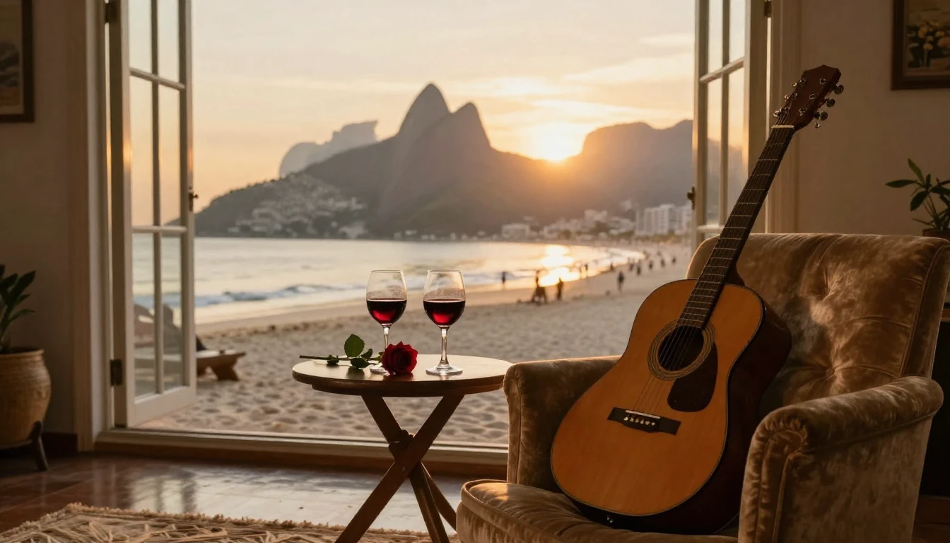 A romantic and intimate scene featuring a cozy living room w...