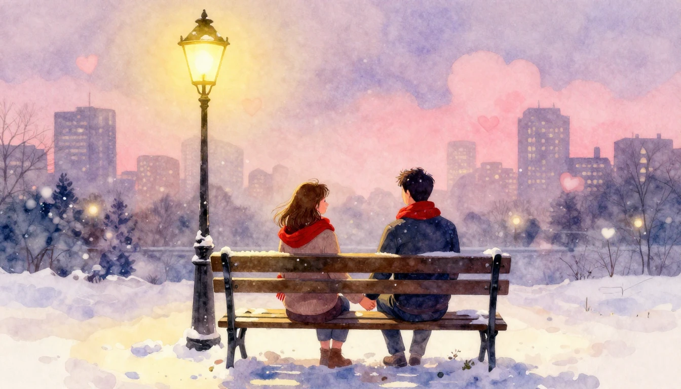 A romantic and dreamy watercolor painting featuring a couple...