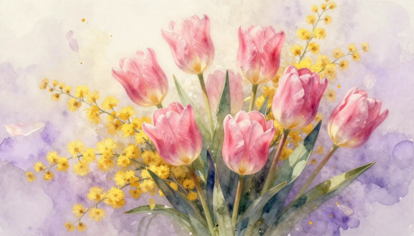A breathtaking watercolor painting of a delicate bouquet fea...