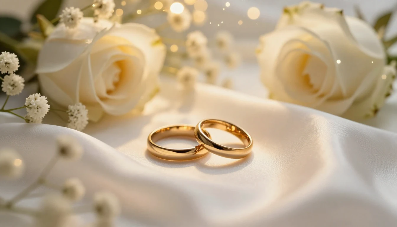 A romantic and dreamy wedding concept art, close-up of two g...