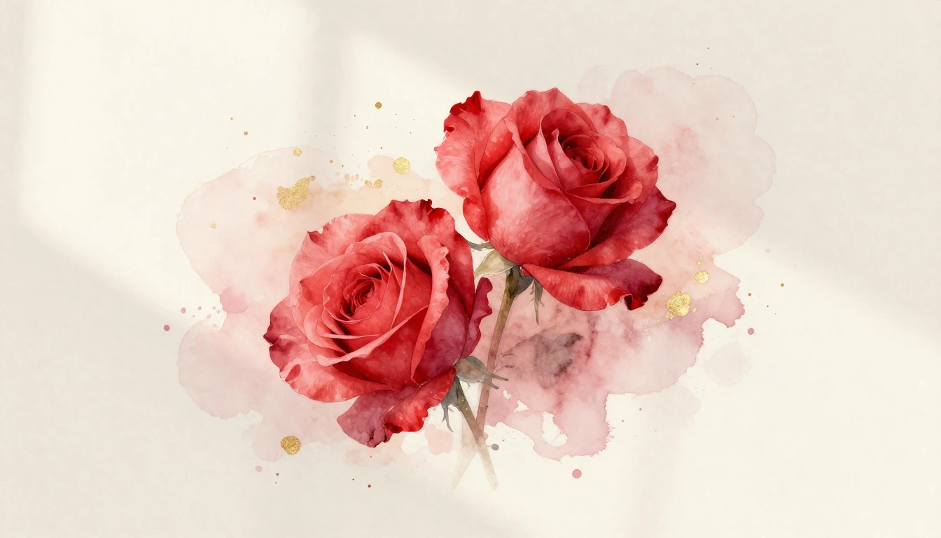 A beautiful watercolor painting of two delicate red roses in...