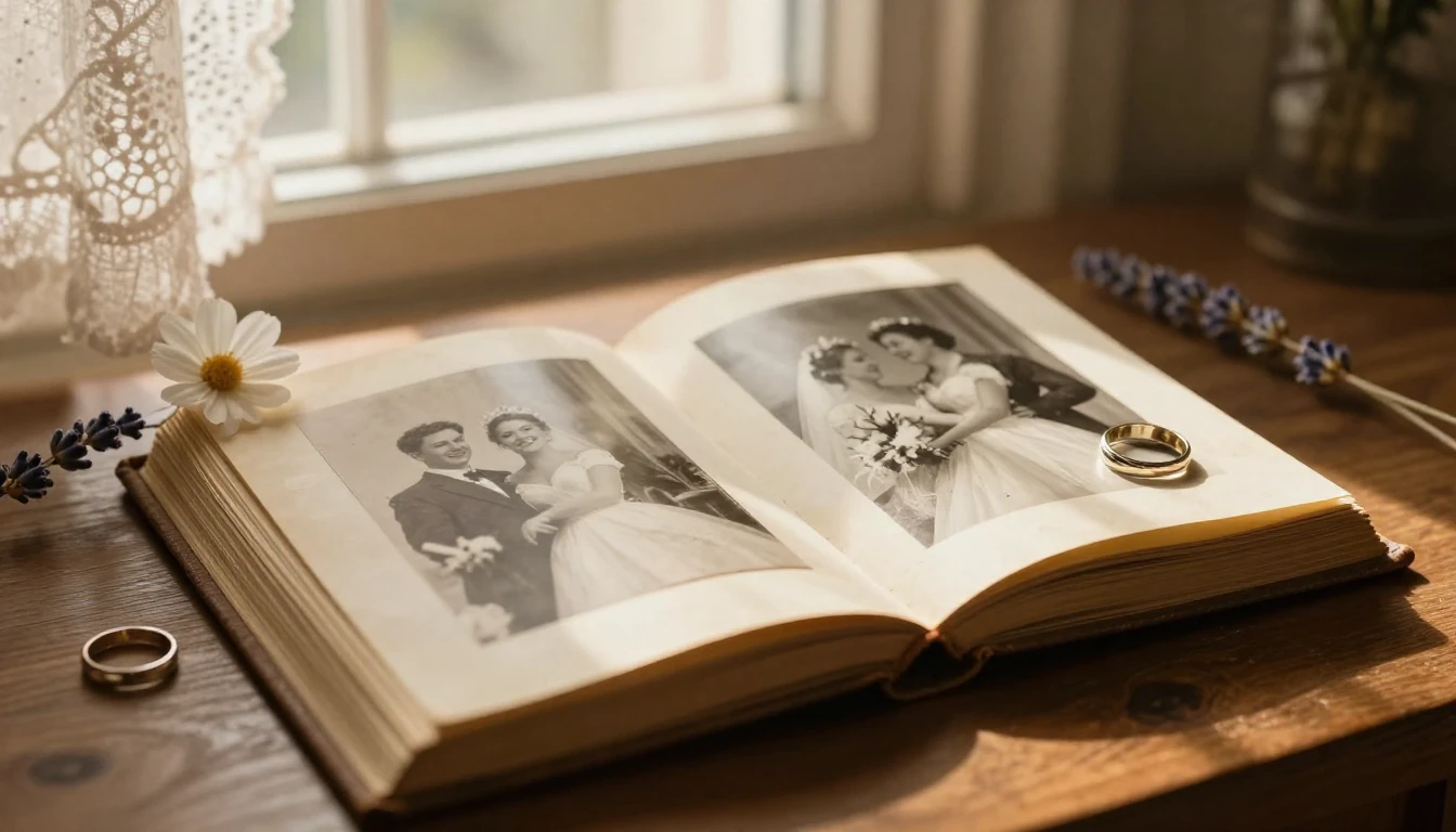 A warm, nostalgic, and romantic scene symbolizing enduring l...