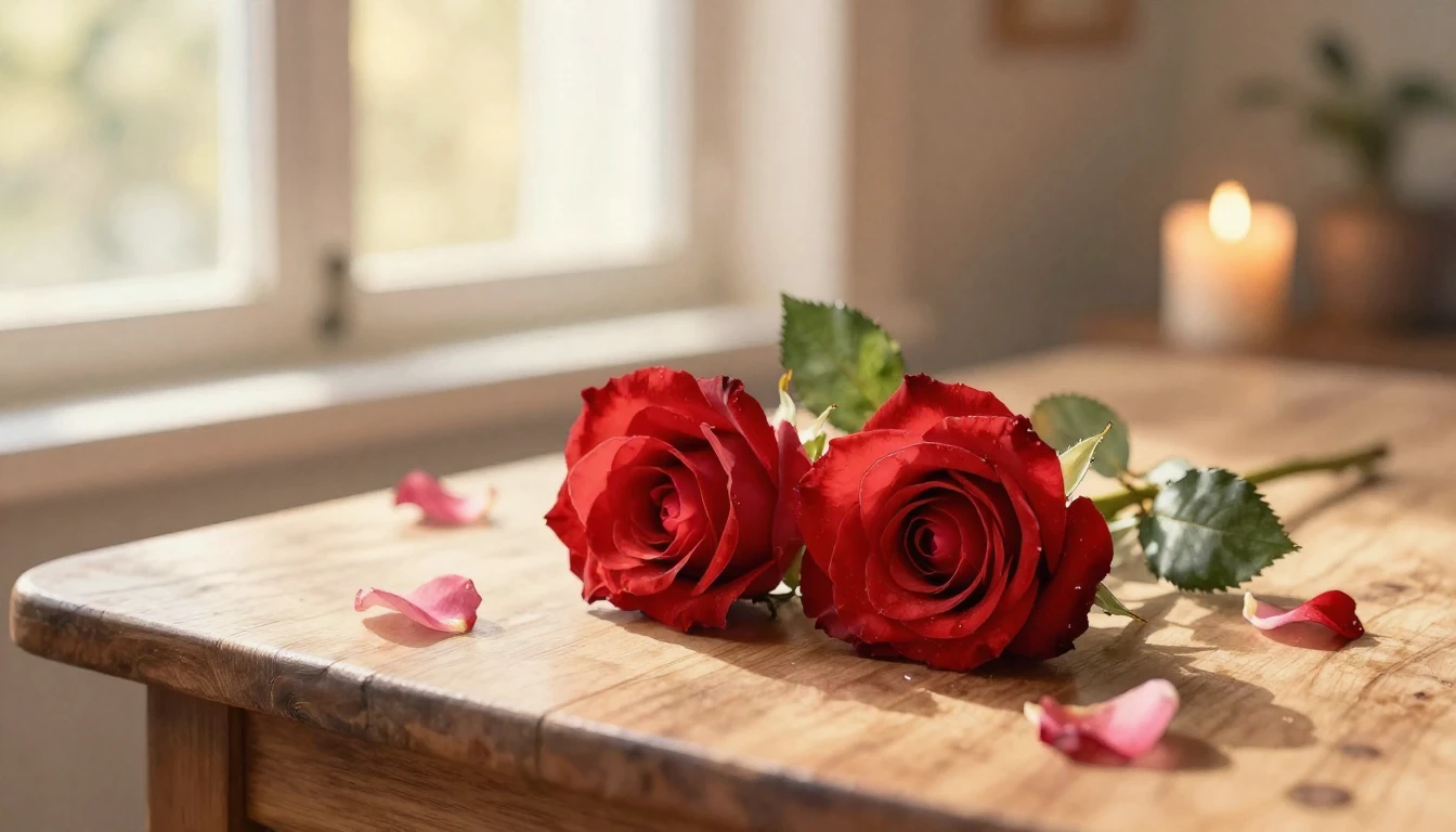 A beautiful watercolor painting of two intertwined red roses...