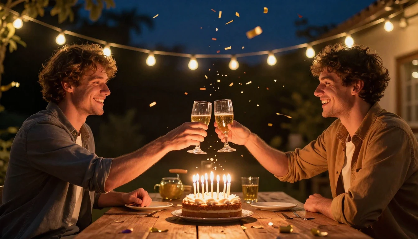 A joyful and vibrant scene celebrating true friendship. Two ...