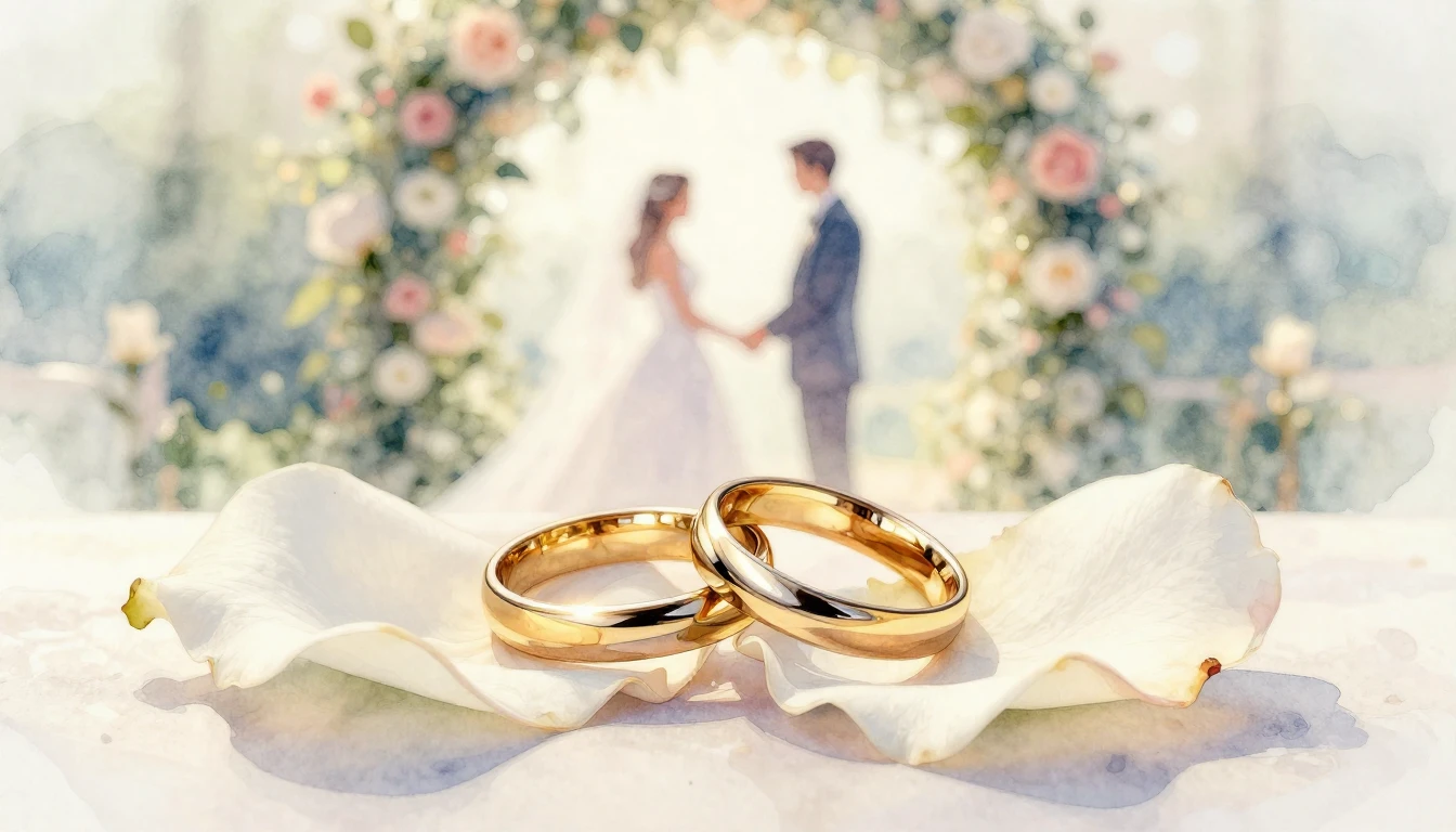 A soft and romantic watercolor painting representing a weddi...