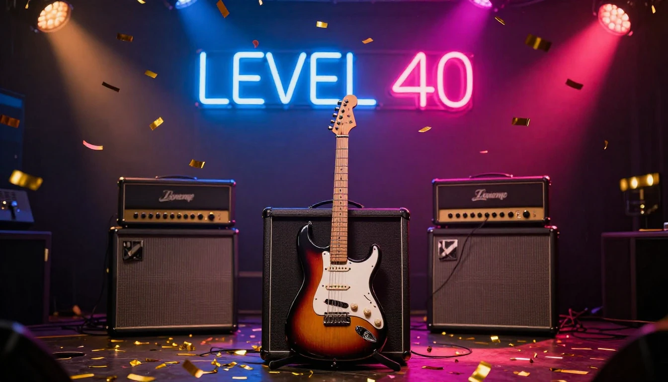 A vibrant and energetic scene symbolizing a 40th birthday pa...