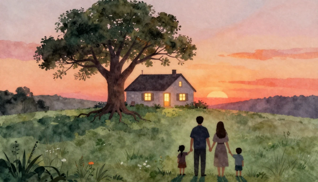 A heartwarming watercolor painting representing family and u...