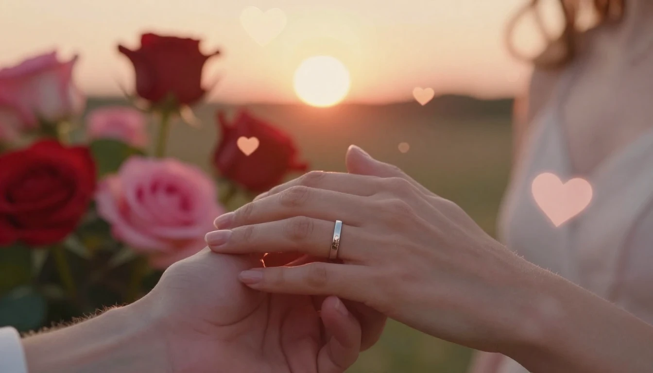 A romantic and atmospheric illustration featuring a close-up...