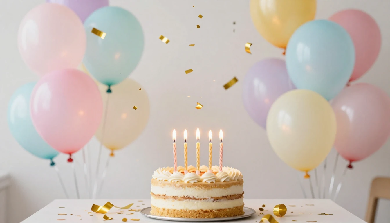 A festive and vibrant birthday celebration scene, colorful b...