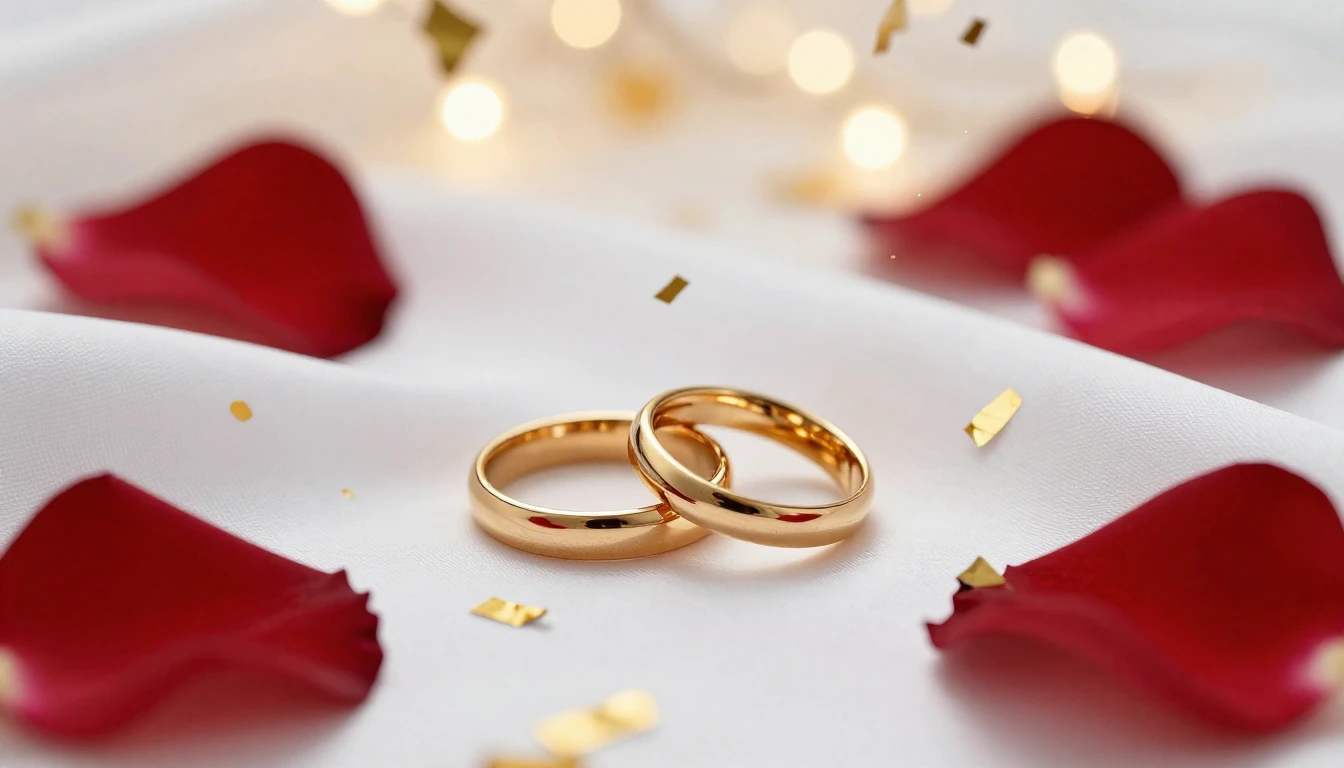 A festive and romantic wedding concept art. Close-up of two ...