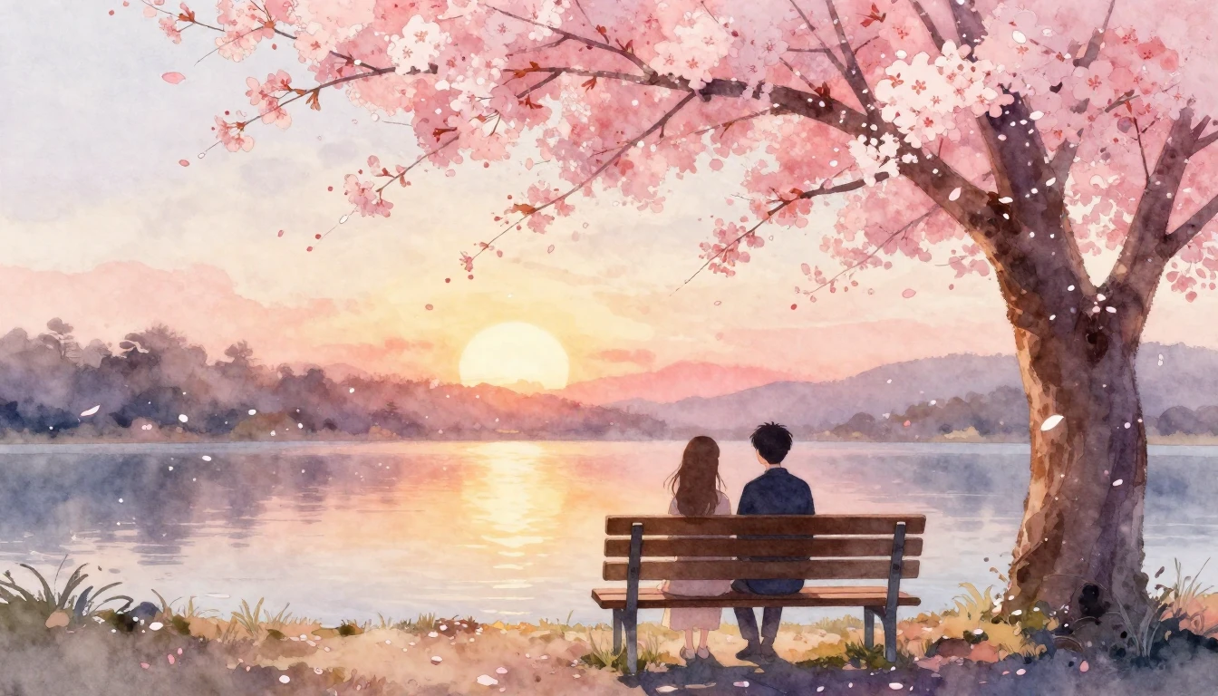 A soft watercolor painting depicting two delicate silhouette...