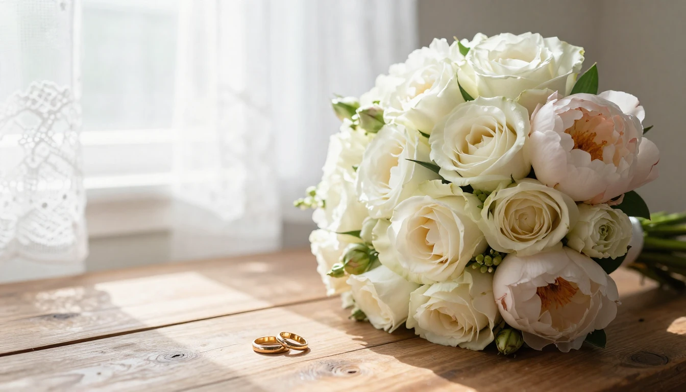 A heartwarming and romantic wedding scene depicted in soft c...