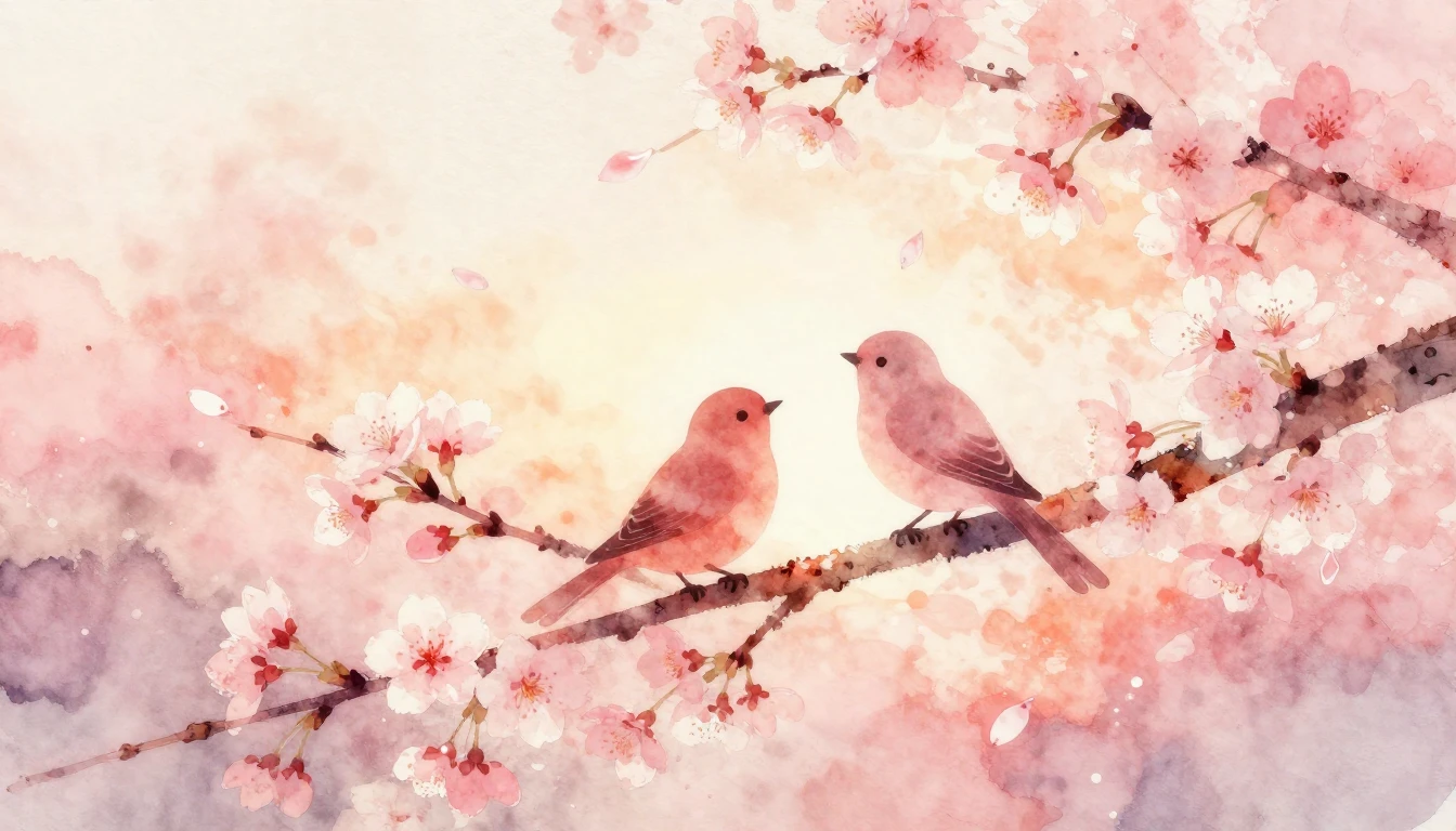 A soft watercolor painting depicting two stylized silhouette...