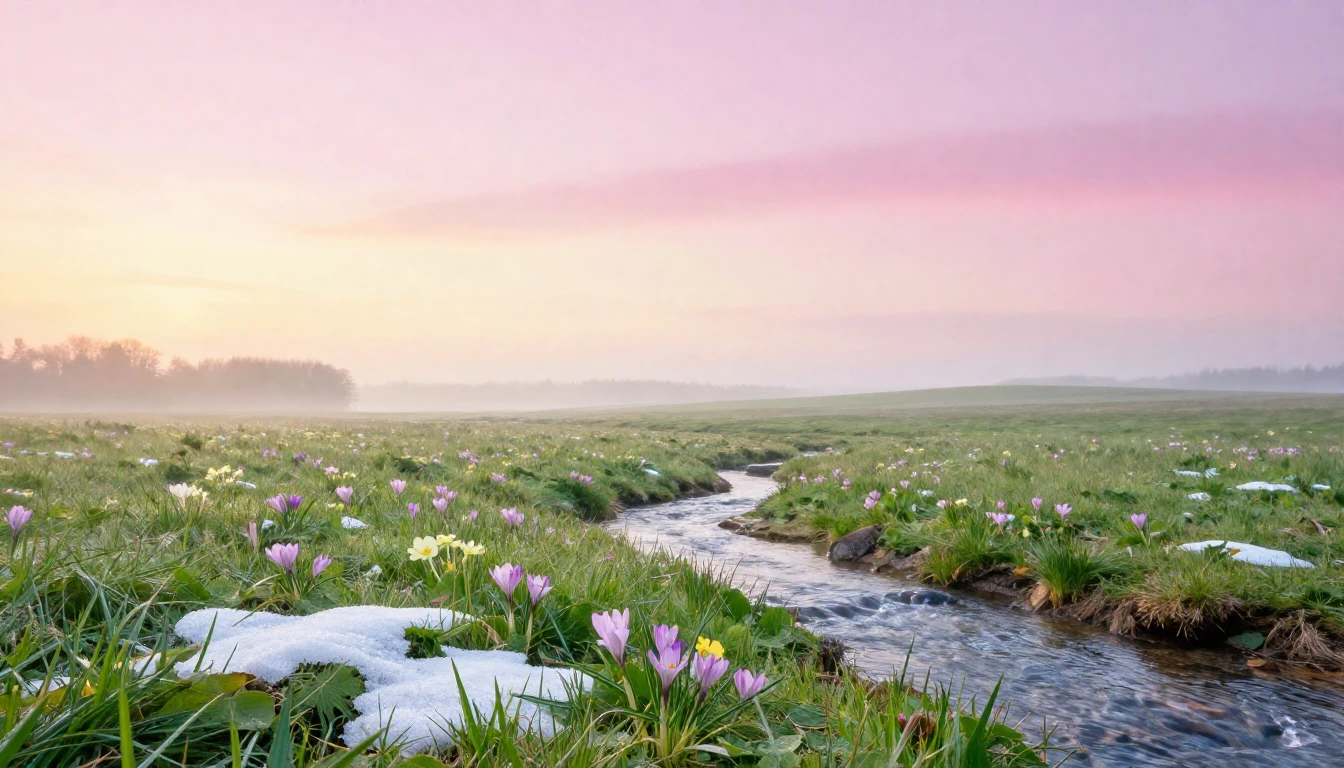 A breathtaking landscape at dawn during the spring equinox. ...