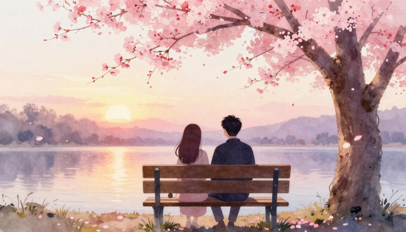 A beautiful watercolor painting depicting two stylized silho...