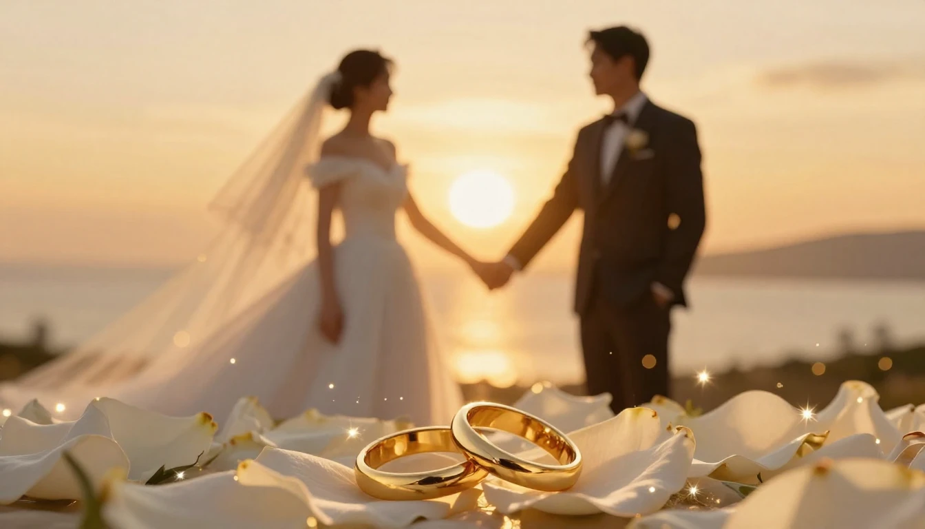 A romantic and festive wedding concept art featuring the sil...