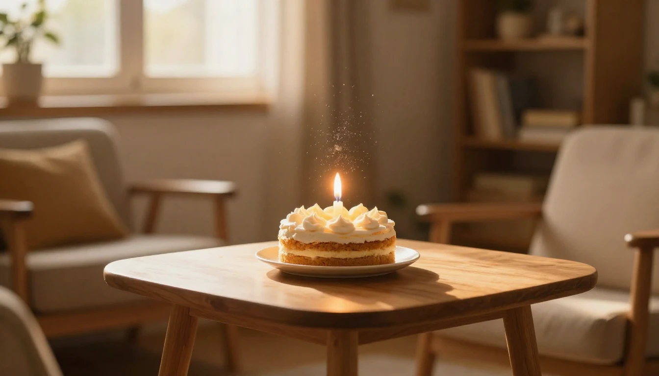 A cozy indoor scene featuring a small wooden table with a gl...